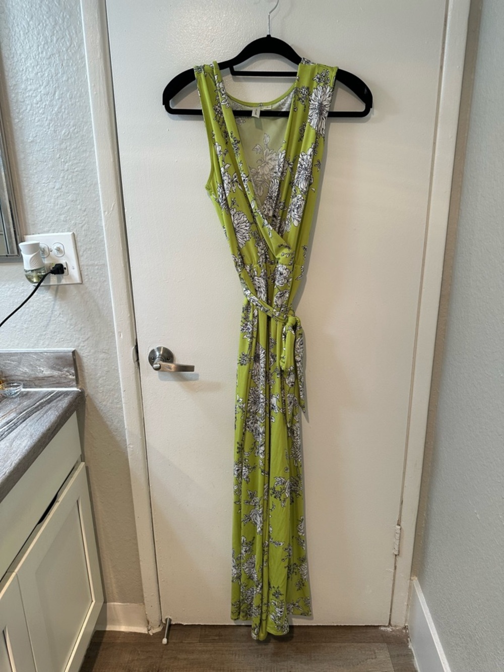 Tacera Lime Green Floral Wrap Jumpsuit